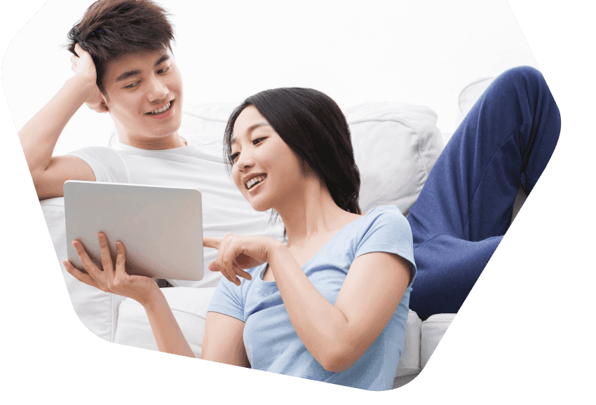 Couple using a tablet